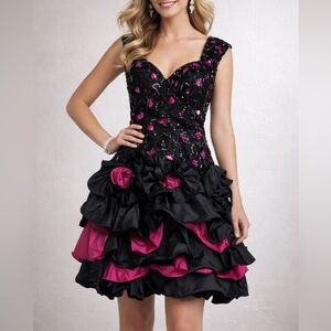 Alyce Designs Vintage Black Pink Sequin Ruffle Prom Party Dress Size 12 USA